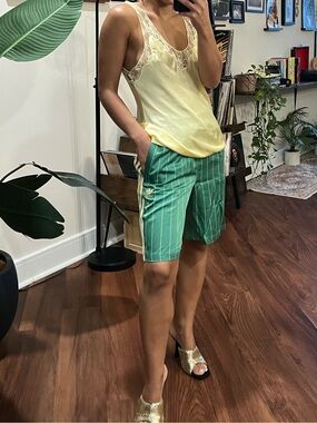 Zara Lace-Trim Satin Cami Tank Top - Yellow